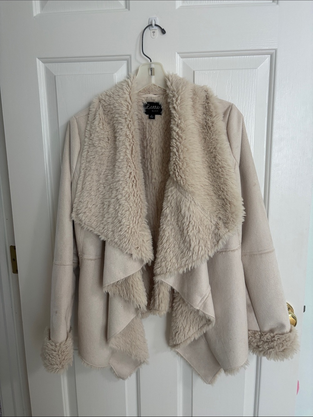 Beige Faux-Shearling Open Front Teddy Jacket